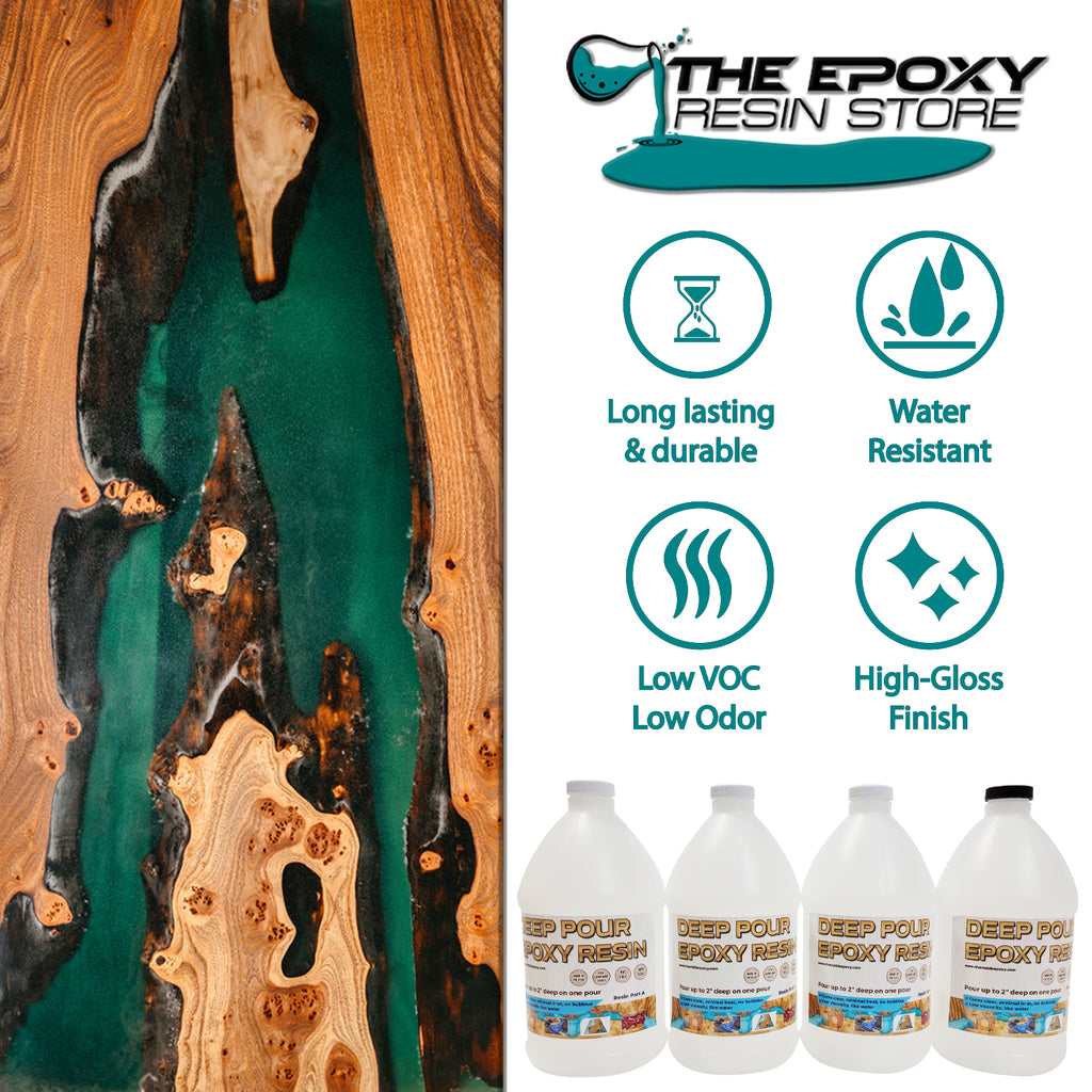 Deep Pour Casting Epoxy Resin for River Tables | Clear, Glossy Finish | 3 to 1 Ratio 2 Gallon Kit