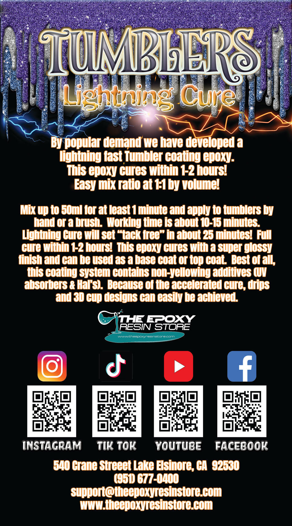 Tumblers Lightning Cure Coating Epoxy Resin Kit Clear High Gloss UV