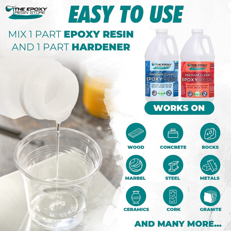 Superior Clear Epoxy Resin 1 Gallon Kit - 1:1 Ratio Self-Leveling For Wood, Table Tops & Crafts