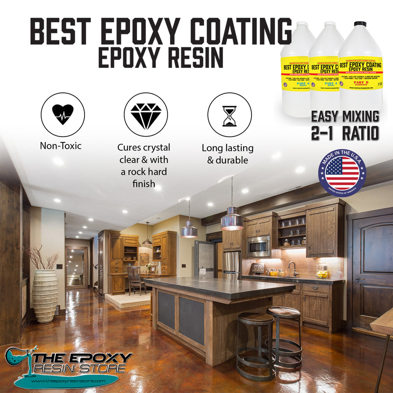Best Epoxy Coating - Epoxy Resin 2 Part Industrial Flooring Epoxy - 3 Gallon Kit