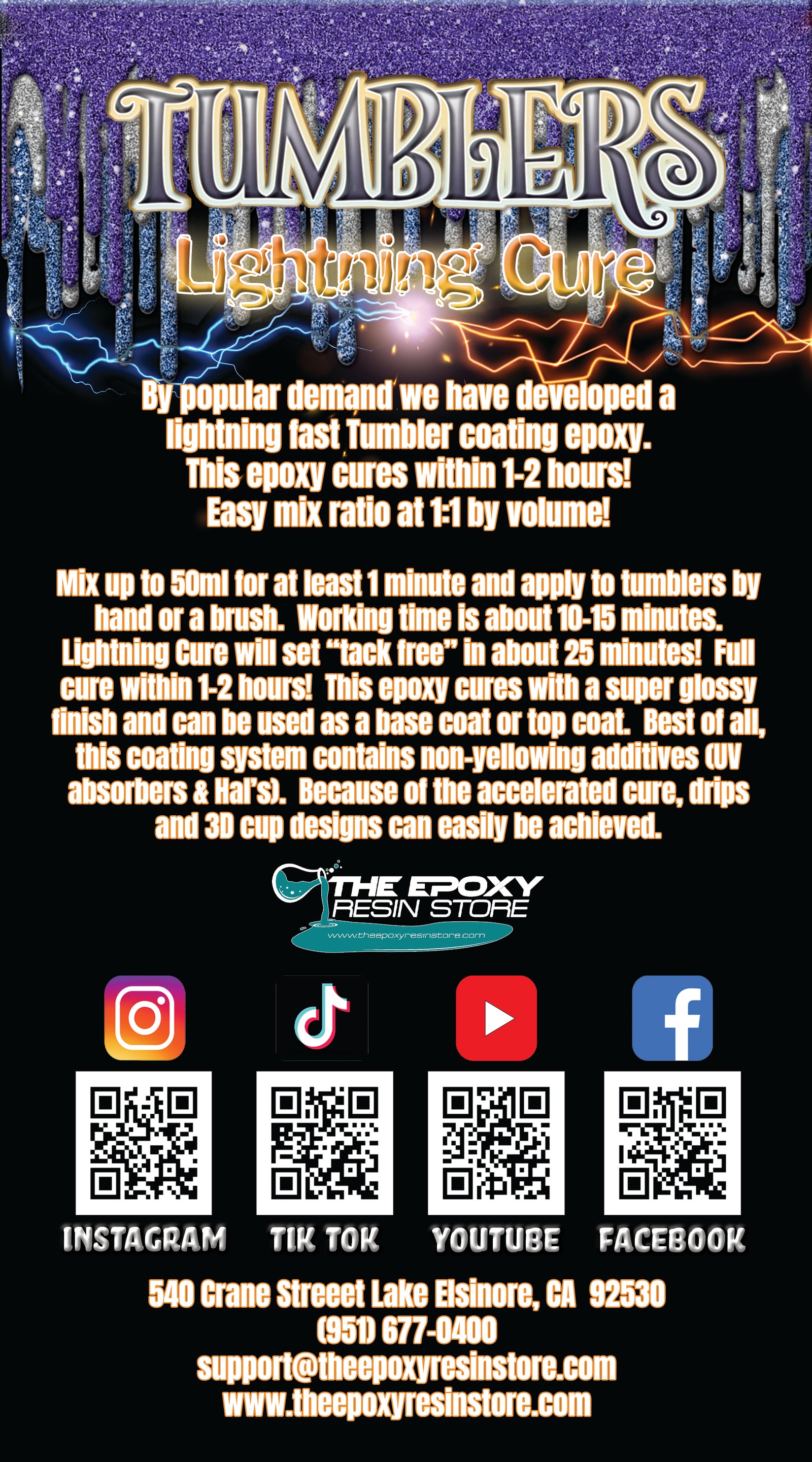 Tumblers Lightning Cure Coating Epoxy Resin Kit Clear High Gloss UV