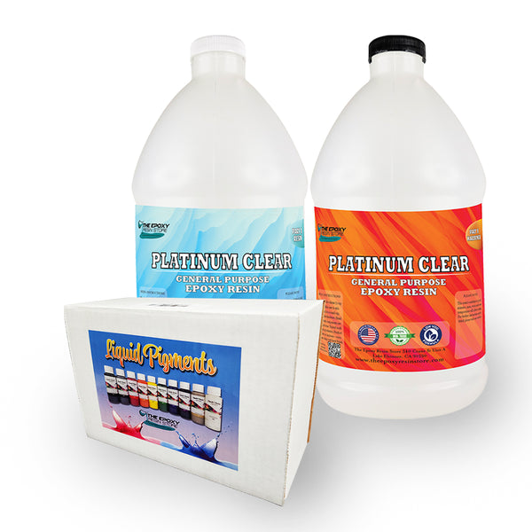 Platinum Clear Epoxy Resin 1 Gallon Kit Bundled with 10 Liquid Pigments